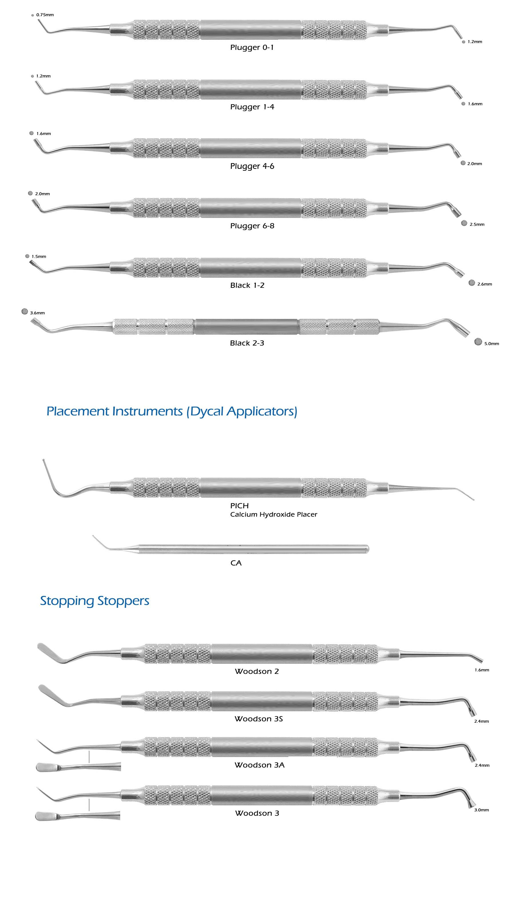 Amalgam pluggers Plastic filiing instruments Stopping stoppers